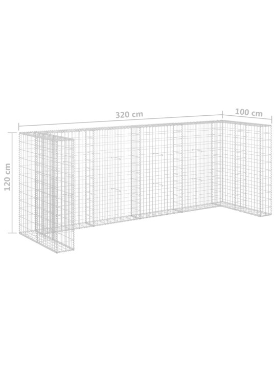 Gabioonsein prügikastidele, tsingitud teras, 320 x 100 x 120 cm