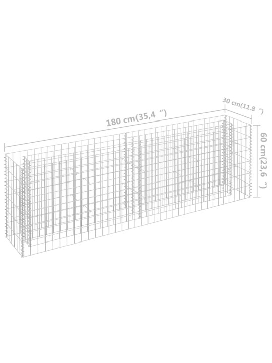 Gabioon-taimelava, tsingitud teras, 180 x 30 x 60 cm