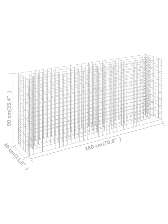 Gabioon-taimelava, tsingitud teras, 180 x 30 x 90 cm