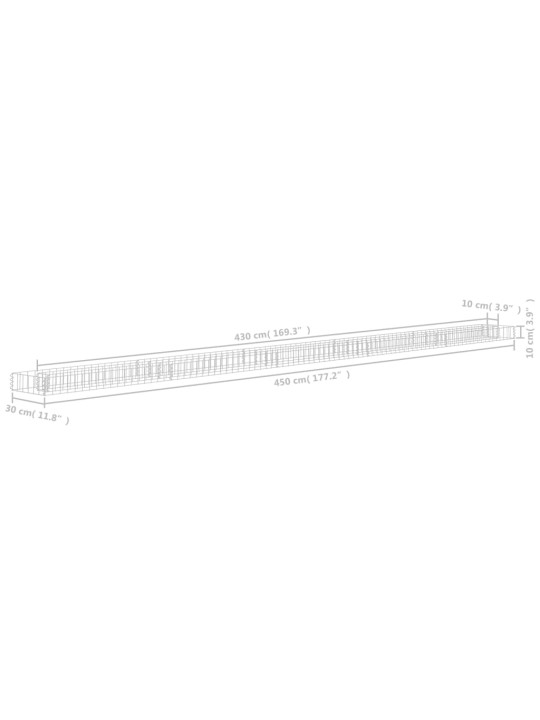 Gabioon-taimelava, tsingitud teras, 450 x 30 x 10 cm