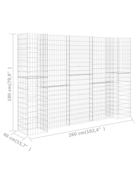 H-kujuline gabioon-taimekast, terastraat, 260 x 40 x 180 cm
