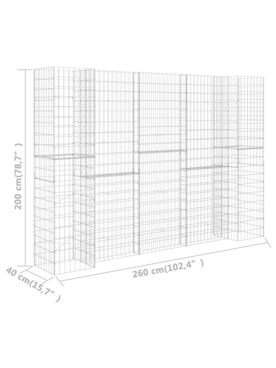 H-kujuline gabioon-taimekast, terastraat, 260 x 40 x 200 cm