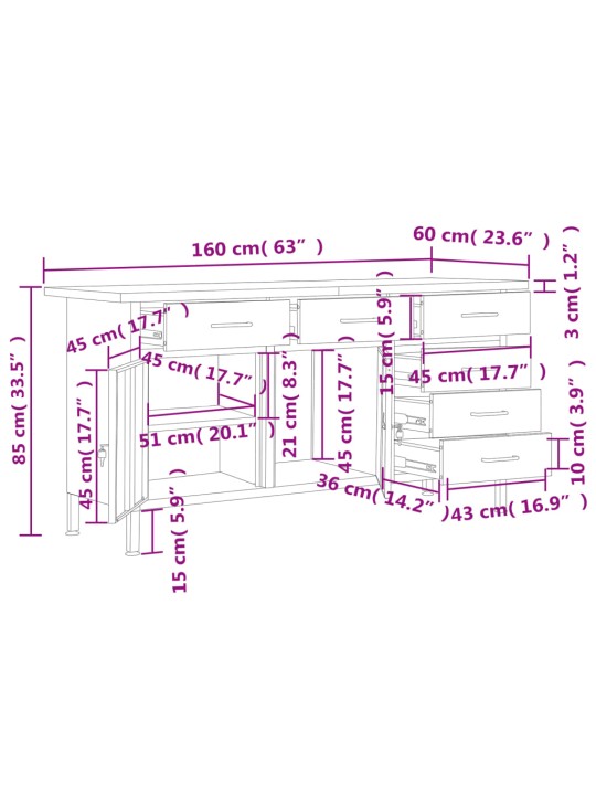 Tööpink, must, 160 x 60 x 85 cm, teras