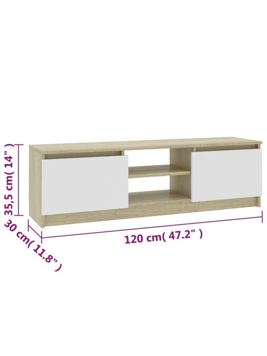 Telerialus, valge ja sonoma tamm, 120x30x35,5 cm puitlaastplaat