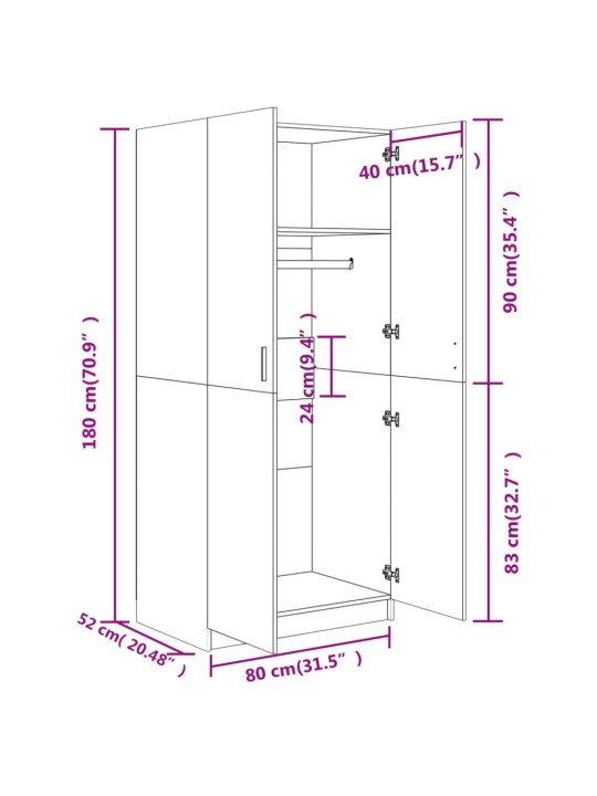 Garderoob sonoma tamm 80 x 52 x 180 cm tehispuit