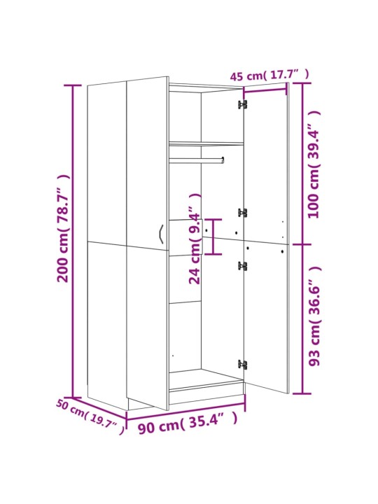 Garderoob sonoma tamm 90 x 52 x 200 cm tehispuit