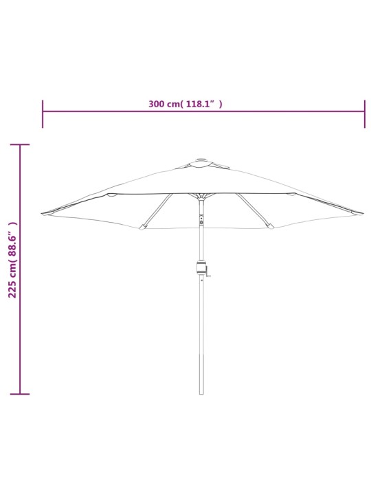 Päikesevari LED-tuledega, teraspostiga, 300 cm, must