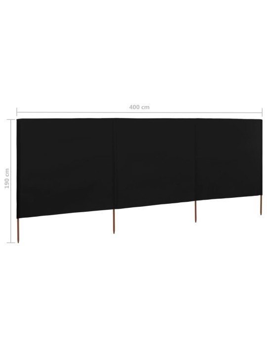 Tuulekaitse sein 3 paneelist, kangas 400 x 160 cm must