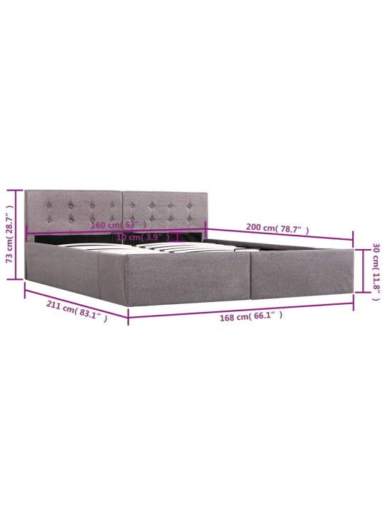 Hüdrauliline panipaigaga voodiraam pruunikas kangas 160x200 cm