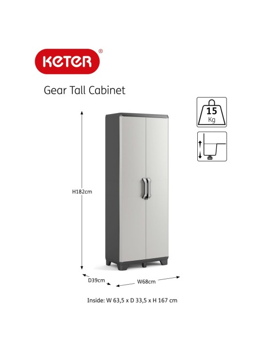 KETER HOIUKAPP RIIULITEGA GEAR, MUST JA HALL, 182 CM