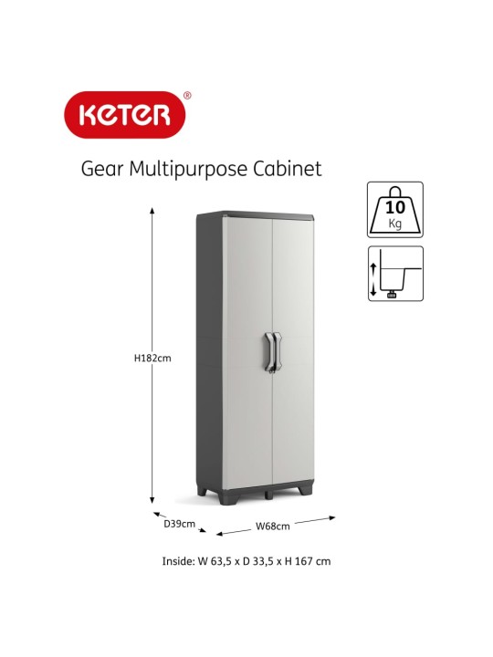 KETER MITMEOTSTARBELINE HOIUKAPP RIIULITEGA GEAR, MUST JA HALL, 182 CM
