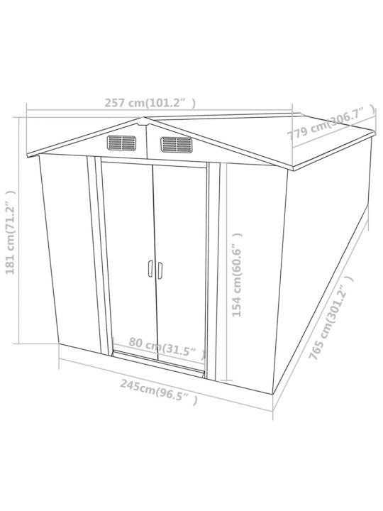 Aiakuur, hall, 257 x 779 x 181 cm, tsingitud teras