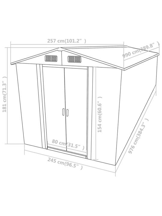 Aiakuur, hall, 257 x 990 x 181 cm, tsingitud teras