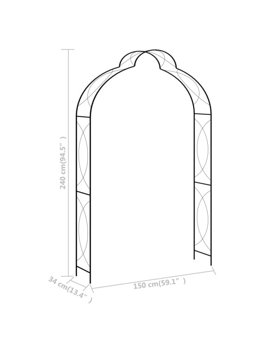 Aiakaar, must, 150 x 34 x 240 cm, raud