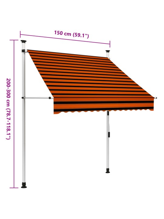 Käsitsi sissetõmmatav varikatus, 150 cm, oranž ja pruun