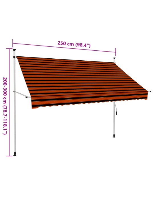 Käsitsi sissetõmmatav varikatus, 250 cm, oranž ja pruun