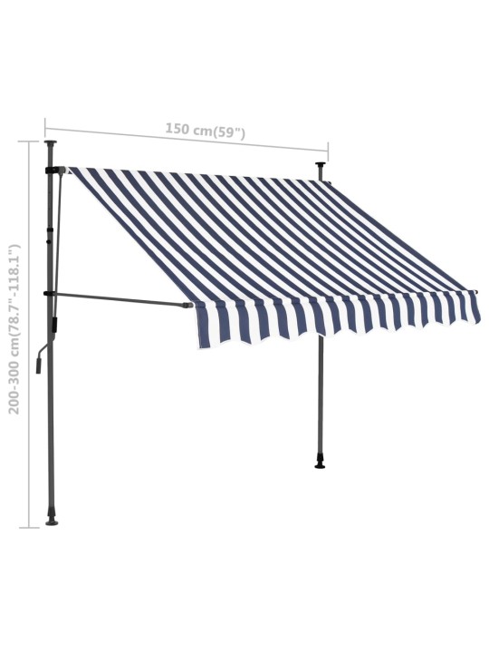 Käsitsi sissetõmmatav varikatus, LED, 150 cm sinine ja valge