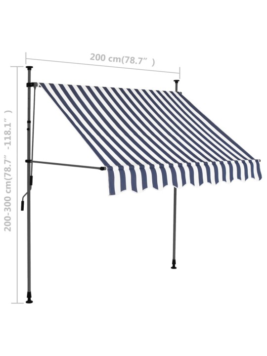 Käsitsi sissetõmmatav varikatus, LED, 200 cm, sinine ja valge