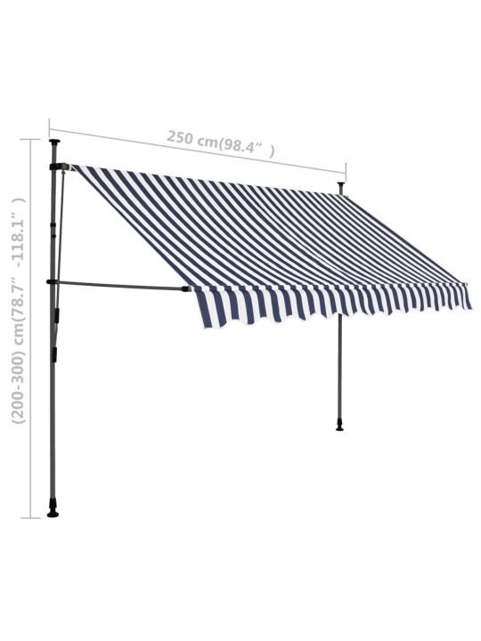 Käsitsi sissetõmmatav varikatus, LED, 250 cm sinine ja valge