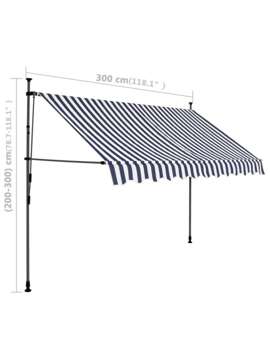 Käsitsi sissetõmmatav varikatus, LED, 300 cm sinine ja valge