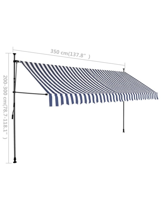 Käsitsi sissetõmmatav varikatus, LED, 350 cm sinine ja valge