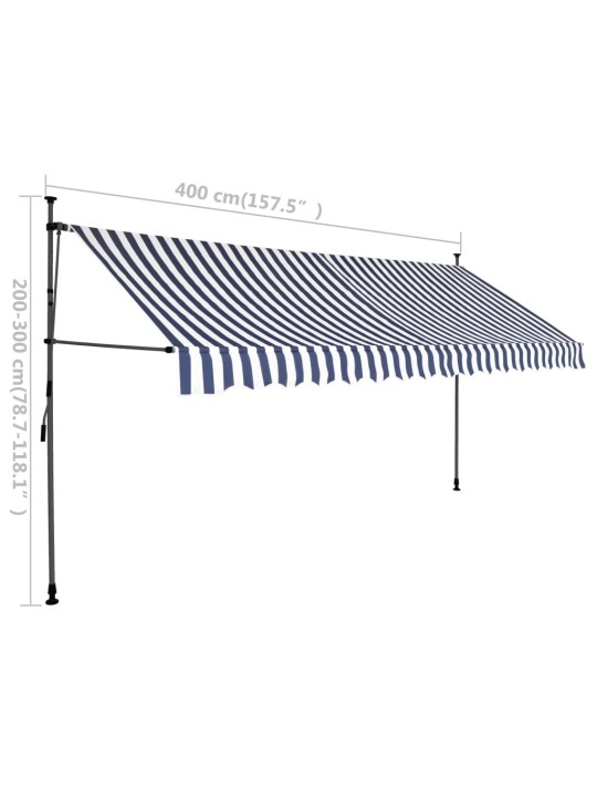 Käsitsi sissetõmmatav varikatus, LED, 400 cm, sinine ja valge