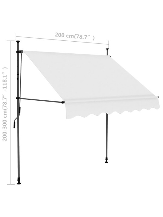 Käsitsi sissetõmmatav varikatus, LED, 200 cm, kreemjasvalge