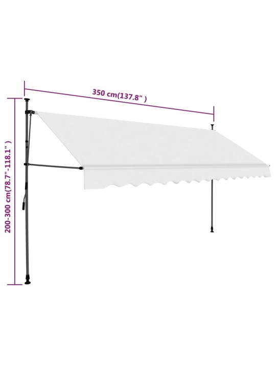 Käsitsi sissetõmmatav varikatus, LED, 350 cm, kreemjasvalge