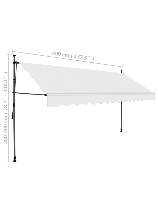 Käsitsi sissetõmmatav varikatus, LED, 400 cm, kreemjasvalge