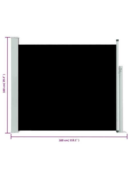 Lahtitõmmatav terrassi külgsein, 100 x 300 cm, must