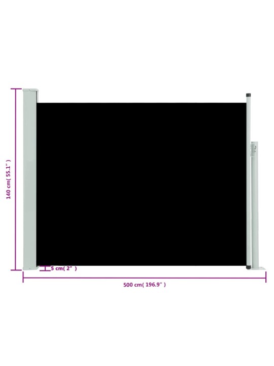 Lahtitõmmatav terrassi külgsein, 140 x 500 cm, must
