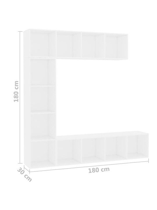 3-osaline raamatu-/telerikapp, valge 180x30x180 cm