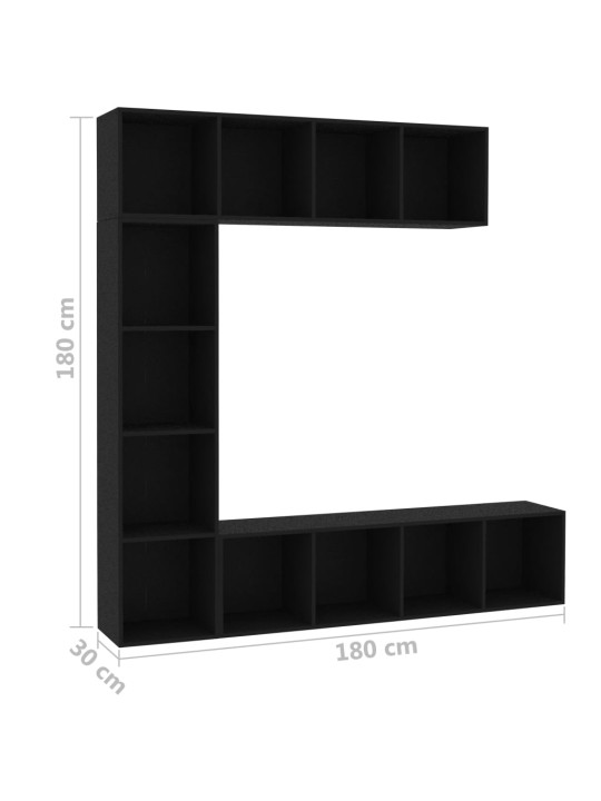 3-osaline raamatu-/telerikapp must 180 x 30 x 180 cm