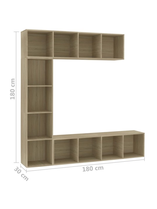 3-osaline raamatu-/telerikapp, sonoma tamm, 180 x 30 x 180 cm