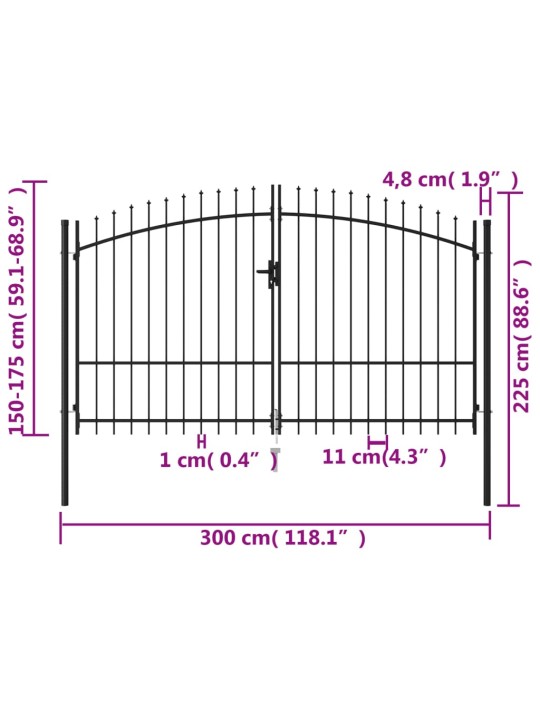 Kahepoolne aiavärav nooleotstega, teras, 3 x 1,75 m, must