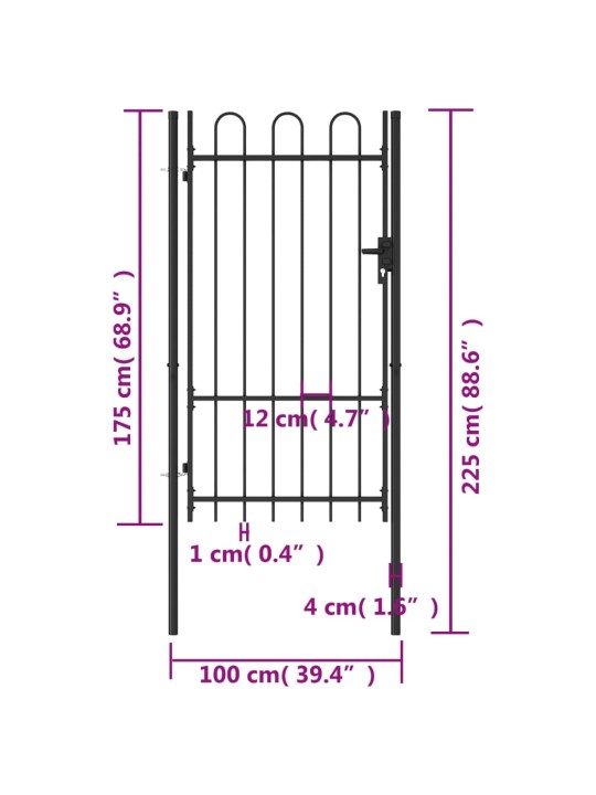 Ühepoolne aiavärav kumer, teras, 1 x 1,75 m, must