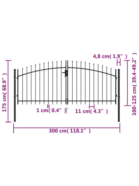 Kahepoolne aiavärav vaiadega, teras, 3 x 1,25 m, must