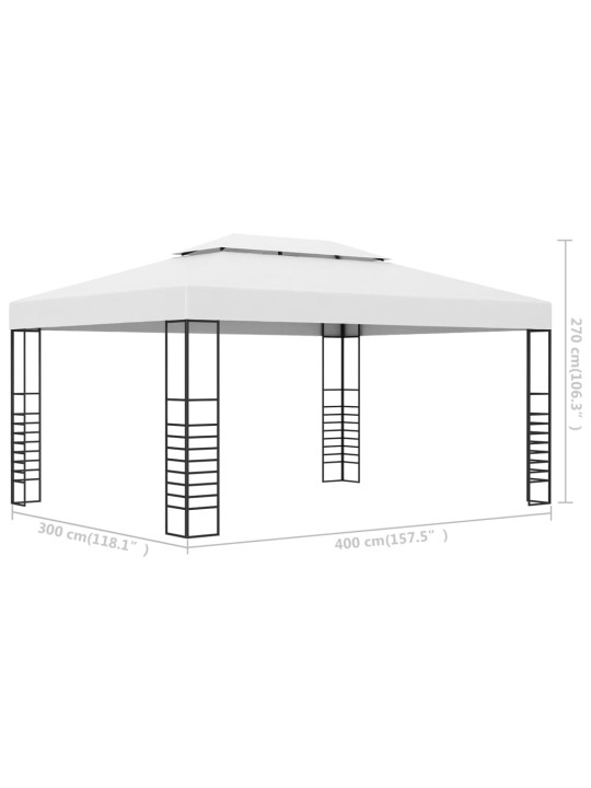 Aiatelk, pulbervärvitud teras, 4 x 3 x 2,7 m valge