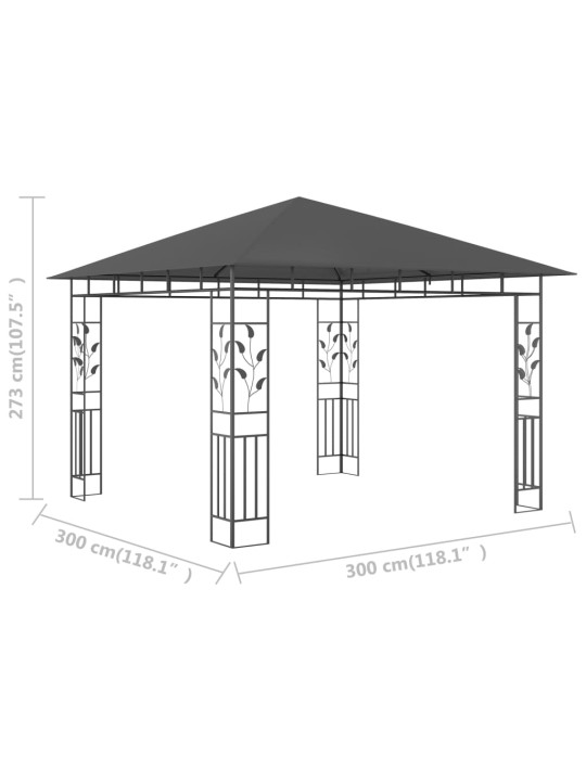 Varjualune sääsevõrguga, 3 x 3 x 2,73 m, antratsiit, 180 g/m²