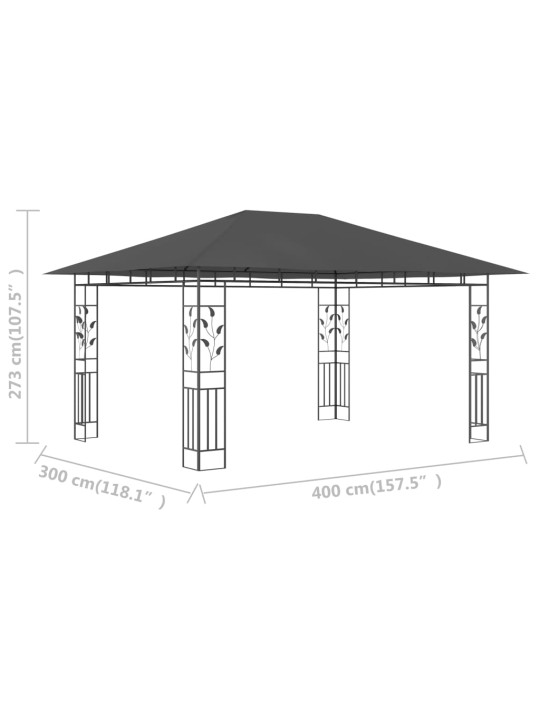 Varjualune sääsevõrguga, 4 x 3 x 2,73 m, antratsiit, 180 g/m²