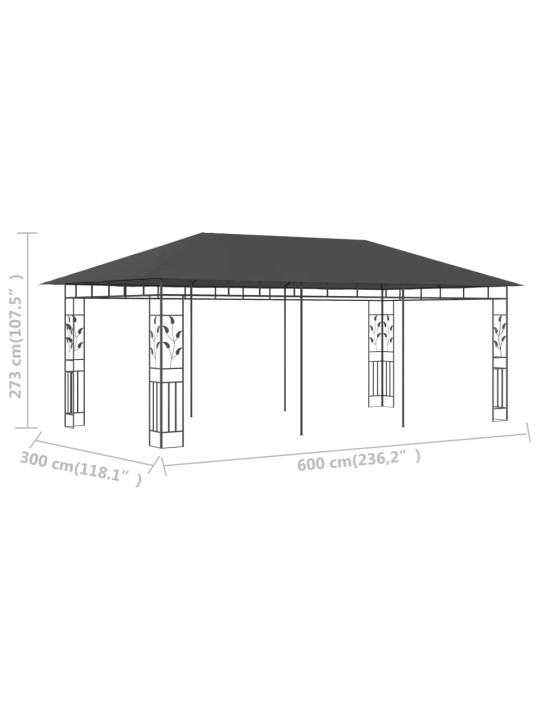 Varjualune sääsevõrguga, 6 x 3 x 2,73 m, antratsiithall