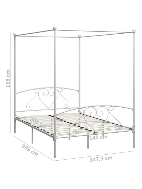 Baldahhiiniga voodiraam, valge, metall, 140 x 200 cm