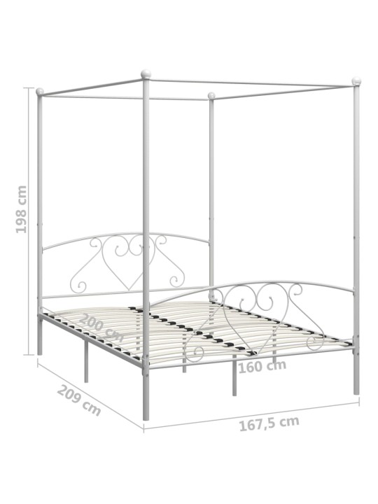 Baldahhiiniga voodiraam, valge, metall, 160 x 200 cm