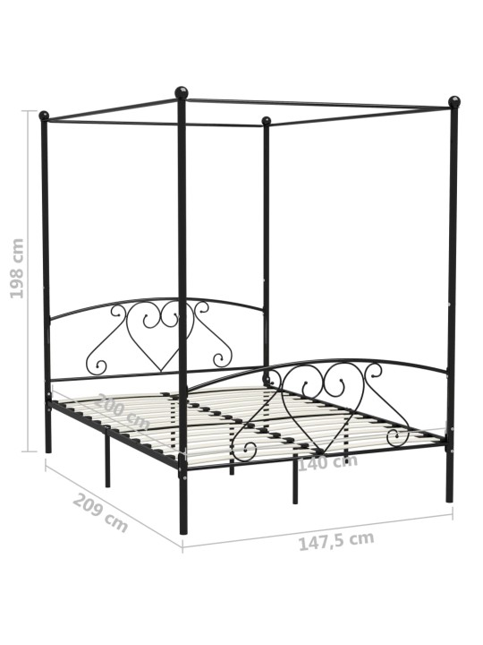 Baldahhiiniga voodiraam, must, metall, 140 x 200 cm