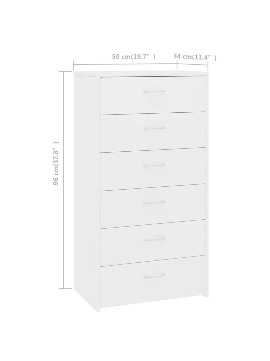 Puhvetkapp 6 sahtliga valge 50 x 34 x 96 cm puitlaastplaat