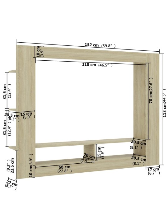 Telerialus, sonoma tamm, 152 x 22 x 113 cm, puitlaastplaat