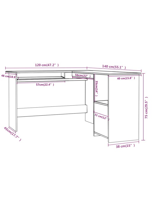 L-kujuline nurgalaud sonoma tamm 120x140x75 cm puitlaastplaat