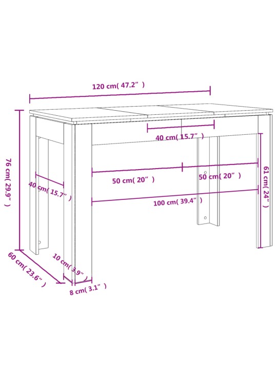 Söögilaud, must 120 x 60 x 76 cm puitlaastplaat