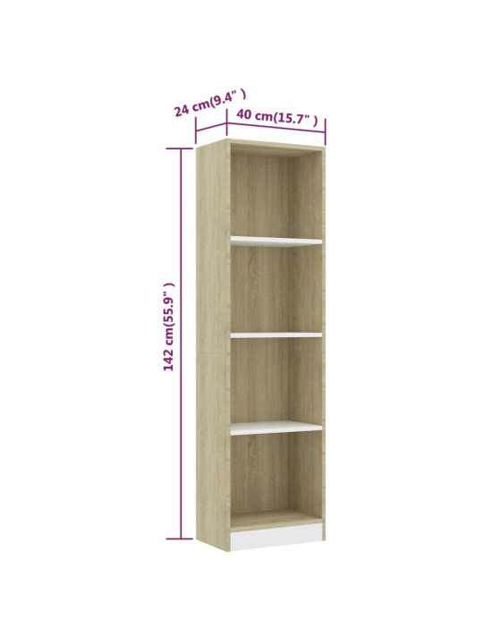 Raamaturiiul valge ja sonoma tamm 40x24x142 cm puitlaastplaat