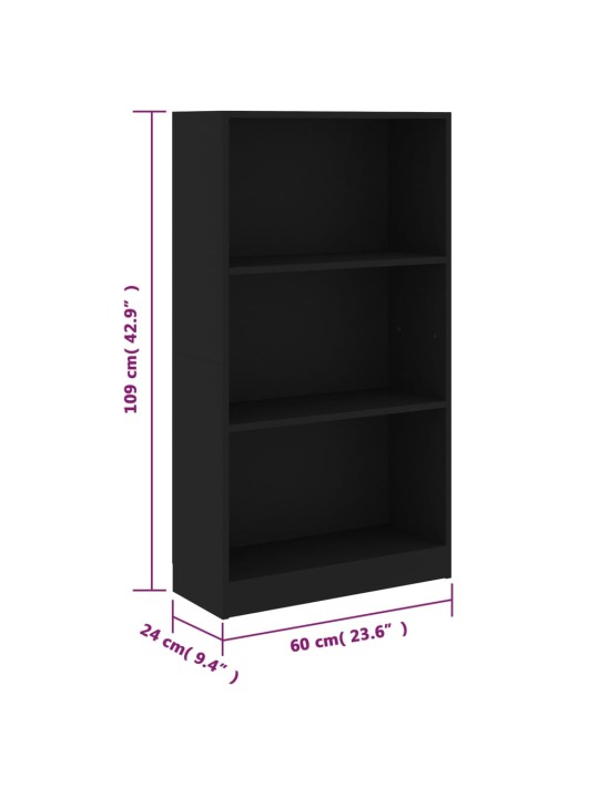 3-korruseline raamaturiiul must 60x24x108 cm tehispuit